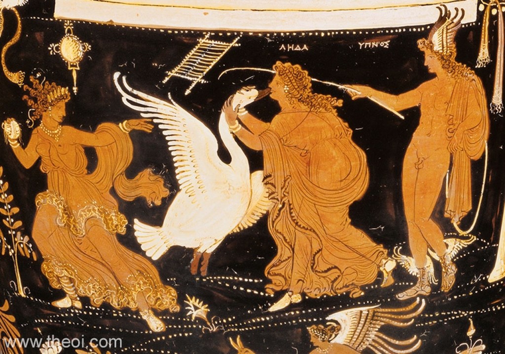 Image c:  Leda and the Swan https://www.theoi.com/Gallery/H18.1.html  Theoi Greek Mythology